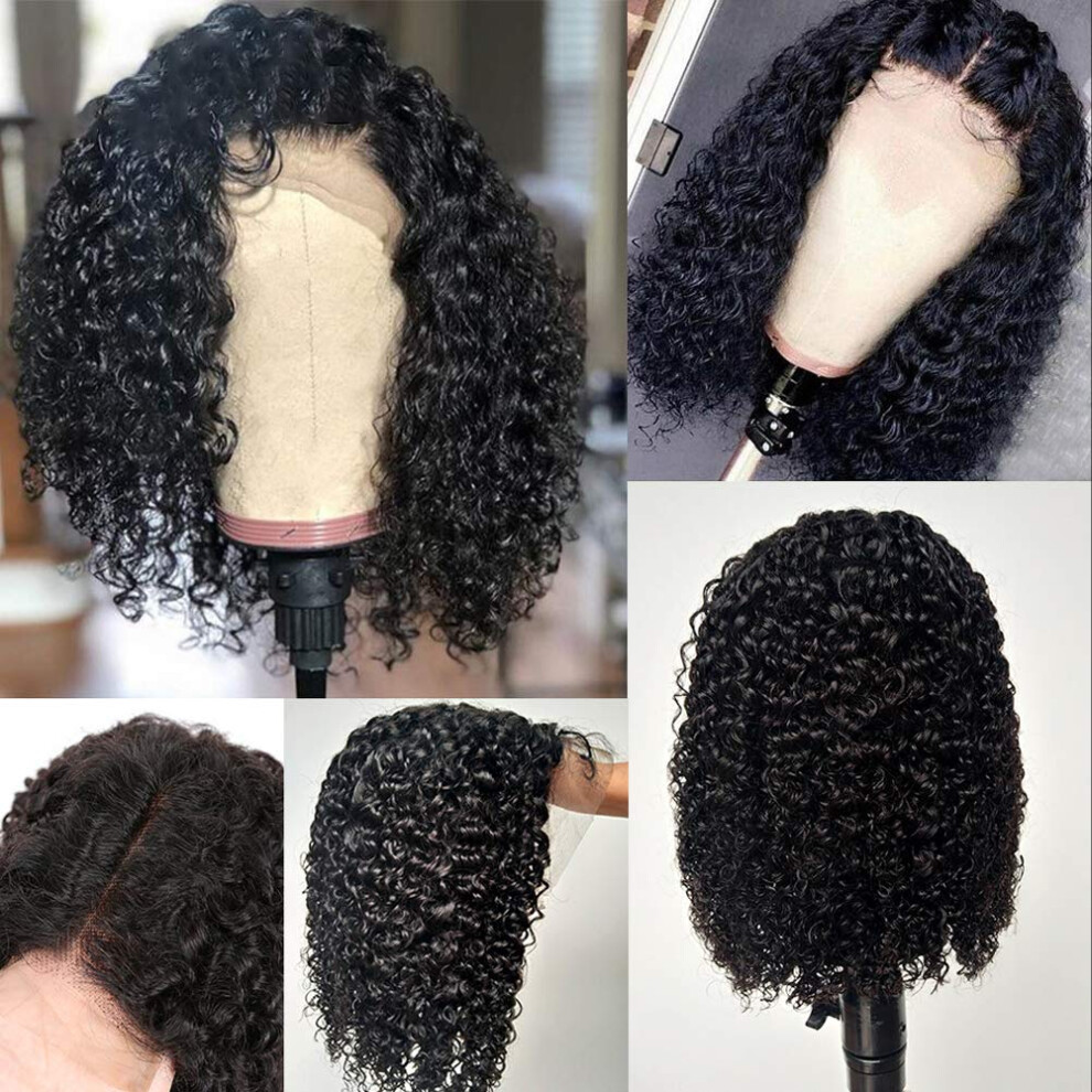 Unisex 13X6 Lace Front Human Hair Wig Kinky Curly Texture With Fake Scalp Pre Plucked Baby Hair Brazilian 1B 12 Inch