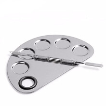 Stainless Steel Makeup Mixing Palette with Five Wells and DualEnded Spatula for Cosmetics