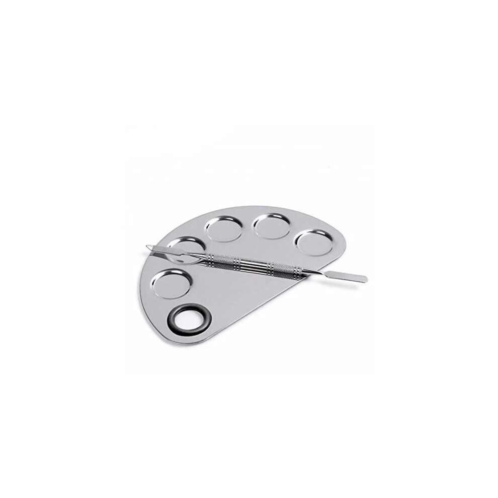 Stainless Steel Makeup Mixing Palette with Five Wells and DualEnded Spatula for Cosmetics
