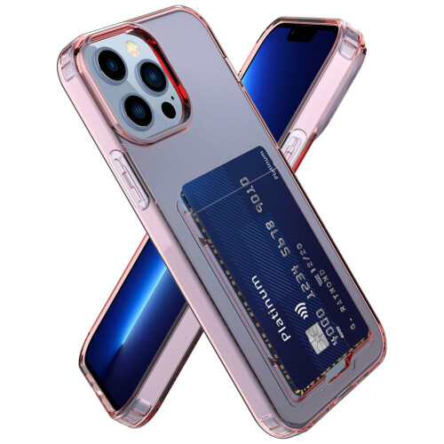 Συμβατό με θήκη iPhone13Pro Max, θήκη πορτοφολιού με θήκη κάρτας, διαφανές ροζ
