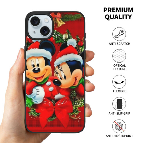 Capa para celular Mi-Ckey Mouse Christmas compatível com iPhone 15, capa protetora à prova de choque com PC + TPU para câmera dupla compatível 2