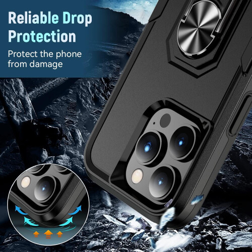 Capa para iPhone 14 Pro, com suporte e encaixe para carro, design robusto de dupla camada, compatível com iPhone 14 Pro (preta) 1