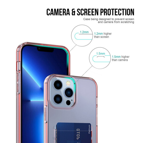 Συμβατό με θήκη iPhone13Pro Max, θήκη πορτοφολιού με θήκη κάρτας, διαφανές ροζ 2