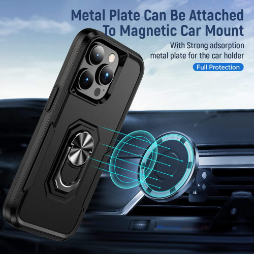 Capa para iPhone 14 Pro, com suporte e encaixe para carro, design robusto de dupla camada, compatível com iPhone 14 Pro (preta) 2