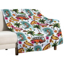 Filt - Hawaiiansk surffilt med palmblommor Mjuk flanellfilt för säng och soffa (75x100 cm)
