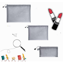 Confezione da 3 pezzi di trousse multiuso in rete di nylon per cosmetici, astucci da viaggio per trucchi e matite, organizer da viaggio, grigio