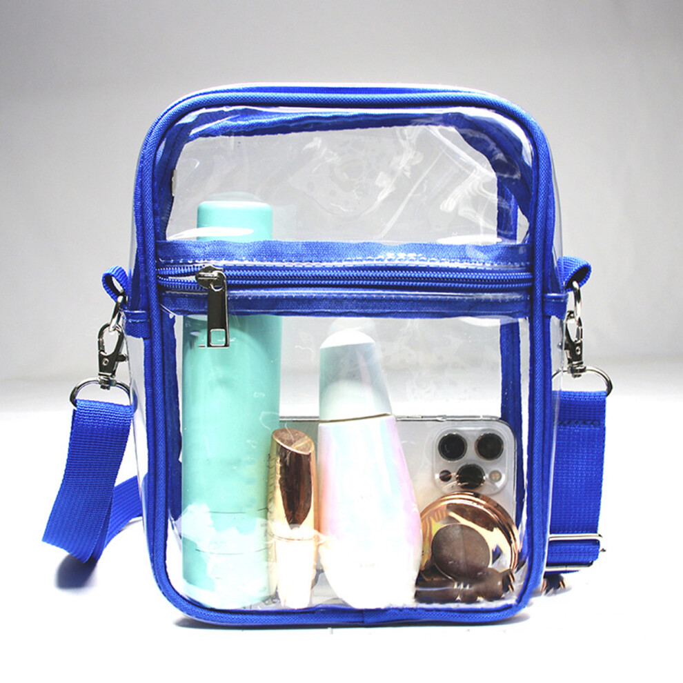 Transparent PVC Crossbody Bag Large Capacity Clear Makeup Cosmetic Sundries Cross-body Pouch Makeup Cosmetic Bag Birthday Gift (Blue)