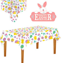 Toalha de mesa descartável de Páscoa, com estampa colorida de ovos de Páscoa, ideal para decoração de mesa na primavera (retangular, 137 cm x