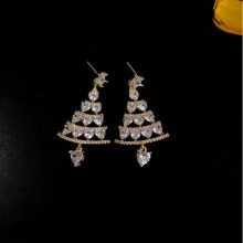 RSAMD925 Orecchini pendenti a forma di albero di Natale in argento con zirconi e cristalli, gioielli da donna - Oro