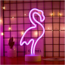 Luminária de néon LINLIN Flamingo, rosa, com pedestal, funciona com bateria e USB, ideal para decoração de quarto, bar, festas e Natal -