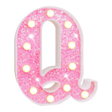 Letra luminosa LED Q, rosa com glitter, alimentada por bateria, ideal para festas, casamentos, casa, bares e Natal - Compatível com decoração rosa.