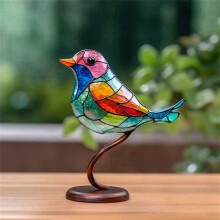 Malutki ptak witrażowy ornament figurka zwierzęcia ręcznie robiona szklana rzeźba do domu wielokolorowy