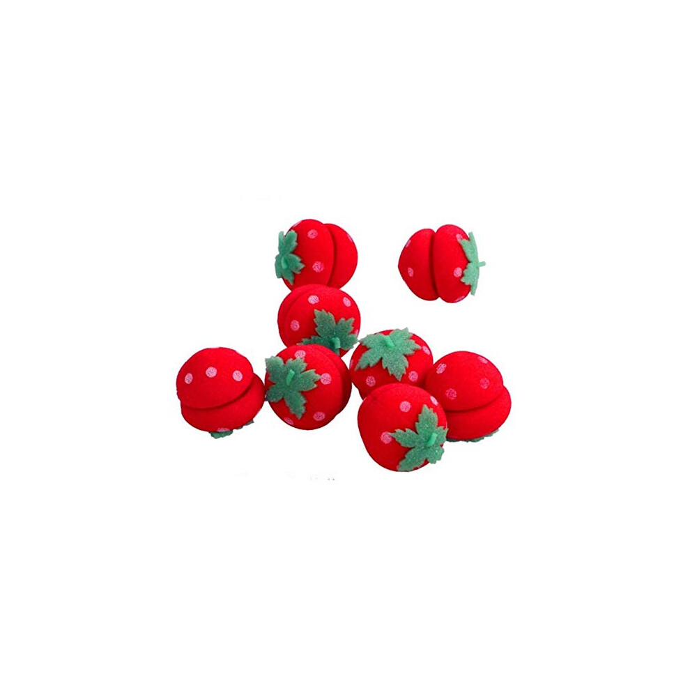 Red 6Pcs Strawberry Shape Sponge Hair Curlers, Soft Foam Rollers For Heat Overnight Styling