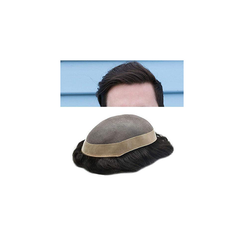 Unisex Black Mens Toupee Human Hair Wig For Men 6X8 Mono Lace Hairpiece Natural Hairline Remy