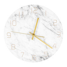 Quartz Analog Quiet Marble Wall Clock 3D Chic White Print Modern Round Watch Nordic Creativity Home Decor