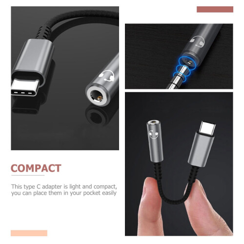 Headphone Jack Adapter Multi- Functional Adapter Type-C to 3.5mm Headset Adapter Audio Line Nylon 2