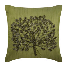 Grüne Kissenbezüge, 45 x 45 cm quadratische Seidenkissenbezüge, Perlenbesatz mit Baum-, botanischem und tropischem Blumenmuster – Grüner Baum