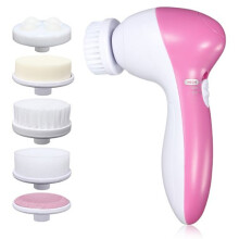 Electric Facial Cleansing Brush with 5 Attachments, DualSpeed Rechargeable Pink Face Massager