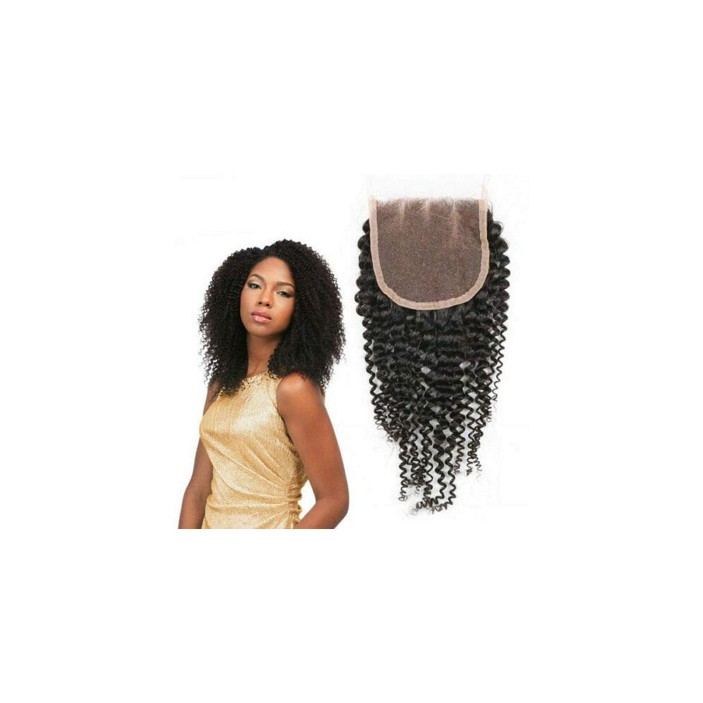 Unisex Brazilian Virgin Human Hair Curly Lace Closure 4X4 Natural 1B Body Wave Kinky Curl 16 Inch For Women