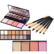 Eyeshadow and Blush Palette with Mirror, 16 Shades, 4 Blush Colors, 6 Brushes Travel Makeup Kit
