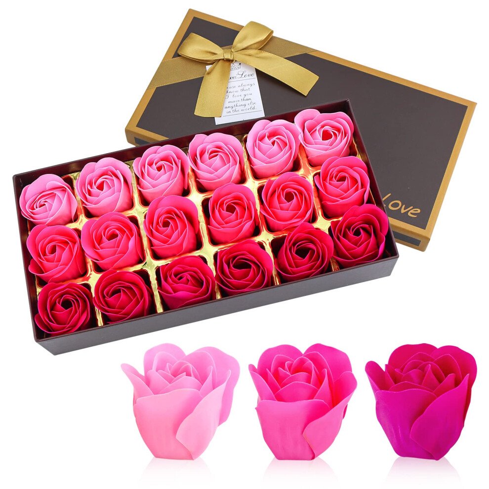 Pink Scented Rose Soap Petal Set With Longlasting Fragrance, 18Pcs Floral Gift For Women