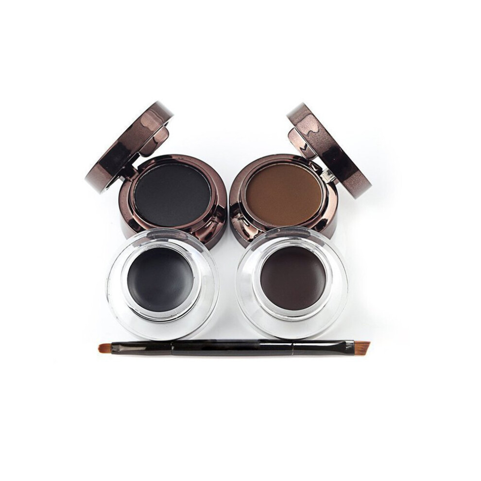 Black,Brown Waterproof 4 In 1 Gel Eyeliner And Eyebrow Powder Kit With Precise Dual Brush 24H Wear Brown Black