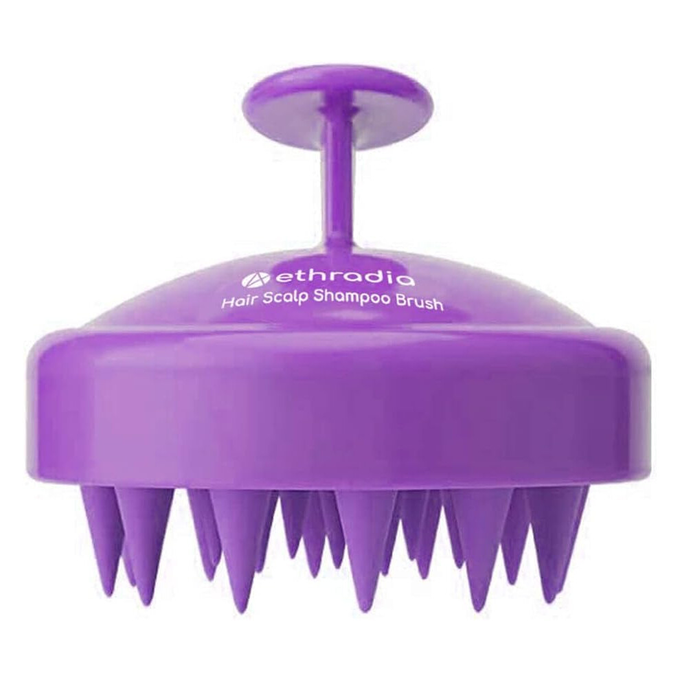 Purple Scalp Massager Shampoo Brush With Soft Silicone Bristles For Gentle Exfoliation, Wet Dry Use
