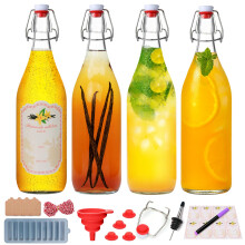 32oz Swing  Glass Bottles with Airtight Seal for Brewing and Fermentation, Clear 4 Pack