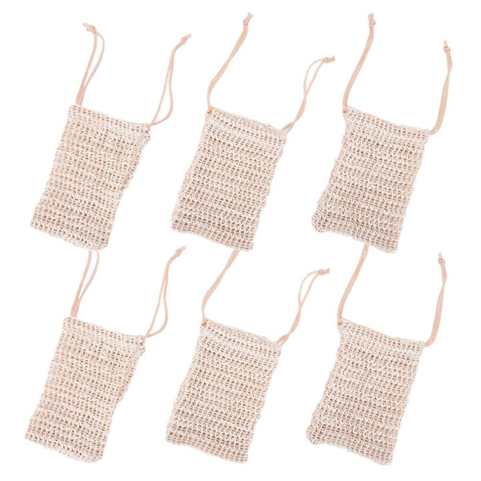 6 Pcs Natural Sisal Soap Saver Bag with Gentle Exfoliating Pouch for Shower and Bath