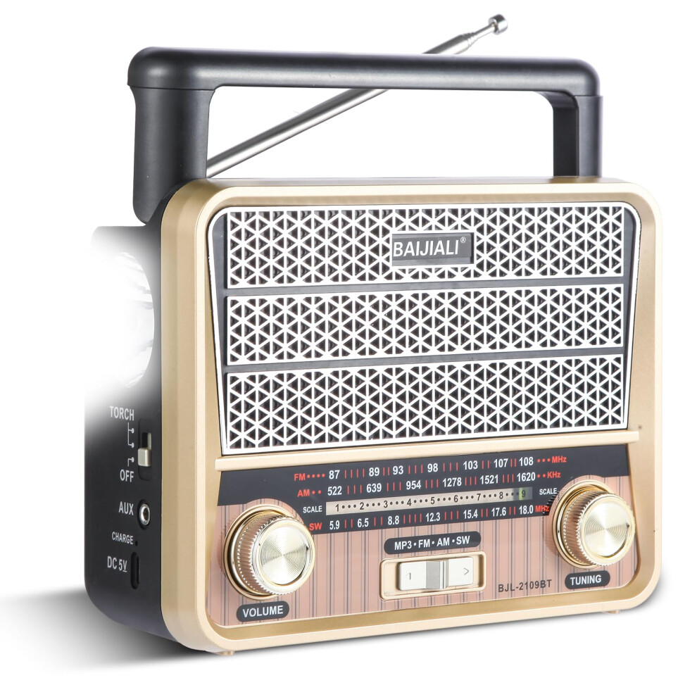 Emergency Radio With Bluetooth, Am Fm Sw Reception, Usb Tf Playback, Vintage Battery Operated 9450606504524