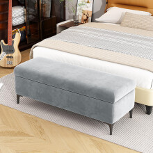 Velvet Storage Ottoman Bench with Hidden Compartment, Blue Upholstered End of Bed Seating 660lb