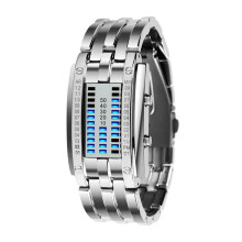 Orologio digitale binario di tecnologia futuristica, orologio sportivo da coppia con bracciale a LED in acciaio inossidabile, orologio sportivo