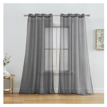 saney2 darabos félig átlátszó voile függöny, drapéria, panelek hálószobába, nappaliba és (137 cm széles x 244 cm hosszú, szénszürke)