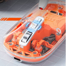 Bass Kabellose Bluetooth-Maus, 3-Modus-Maus, transparent, 2,4 GHz + Bluetooth 5.0, für Laptop/Tablet, leuchtendes Orange