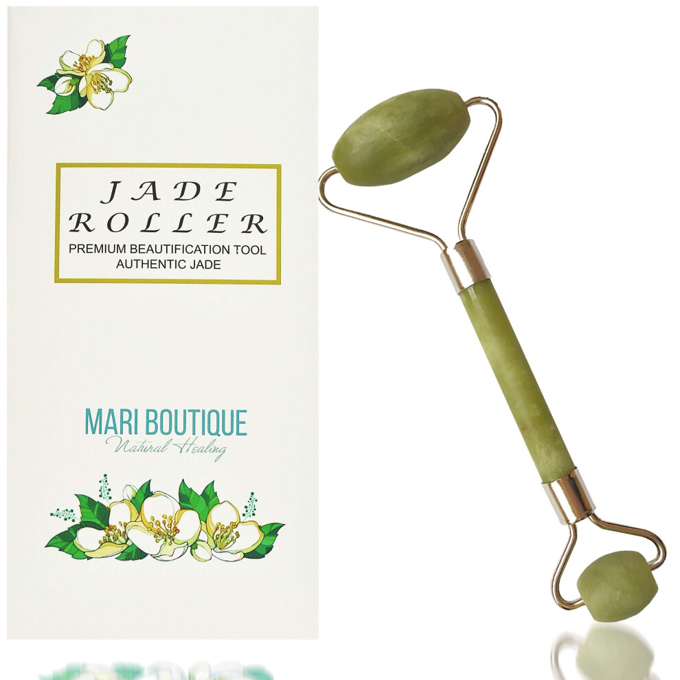 Jade Roller Facial Massager 100% Natural Dual Head Anti Puffiness Eye and Face Roller with Bag