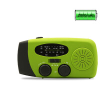 Emergency radio with solar panel, crank, weather radio with LED flashlight, phone power bank charger, European version Green