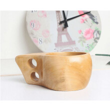 DEWIN Coffee Cup, Wooden Tea Coffee Cup Portable Outdoor Natural Wood Drinks Drinking Mug with Handle(8.5 * 6.8 * 13cm)