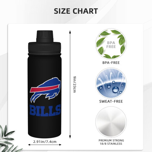 Μπουκάλι νερού Buffalo Bills, μονωμένο ποτήρι από ανοξείδωτο ατσάλι 18oz με καπάκι, κούπα 2