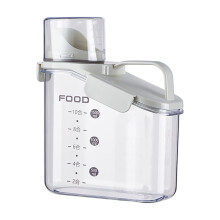 Contenitore ermetico per alimenti secchi, 23,4 x 26 cm, in plastica spessa con beccuccio versatore e misurino, adatto per cereali, farina e snack.