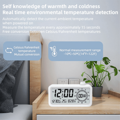 Countdown Alarm Clock Dual Display Visual Manager Alarm Clock Ambient Temperature Detection Knob Design Clocks Black 1