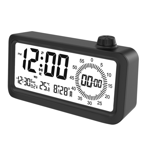 Countdown Alarm Clock Dual Display Visual Manager Alarm Clock Ambient Temperature Detection Knob Design Clocks Black 2