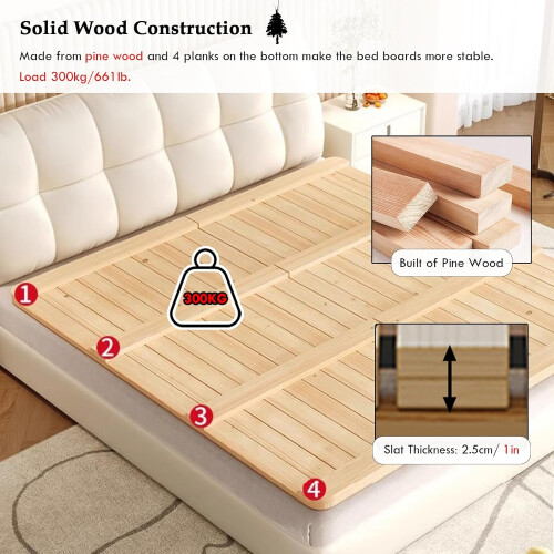 Foldable Solid Wood Bed Slats Full Size 300kg Capacity Durable Pine Base for Mattress Support 2