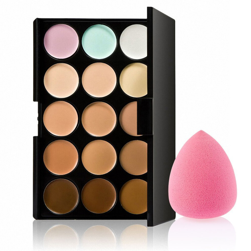 15 Color Concealer Palette with Puff, Professional Contour Kit for Flawless Makeup