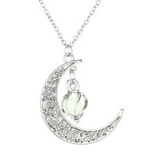 J Heart Picture Locket Necklace for Women, Hollow Luminous Moon Rotating Bead Three Ring Jewelry Gift for Girls