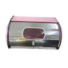 DOMELAY Bread Bin with Roll Lid Large Capacity Bread Box for Coffee Shop Pink
