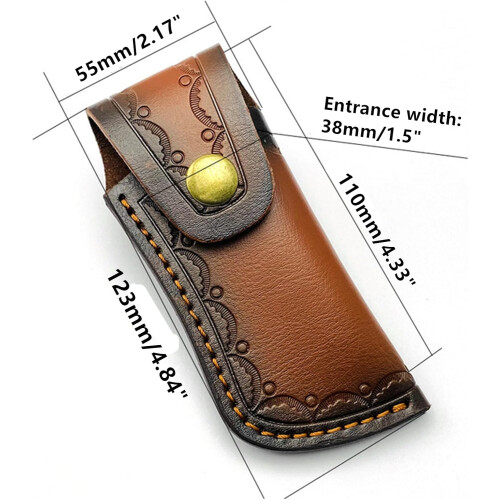 Leather Folding Knife Sheath with Belt Loop, Brown Leather EDC Holster with Secure Snap Closure 4.33' 1
