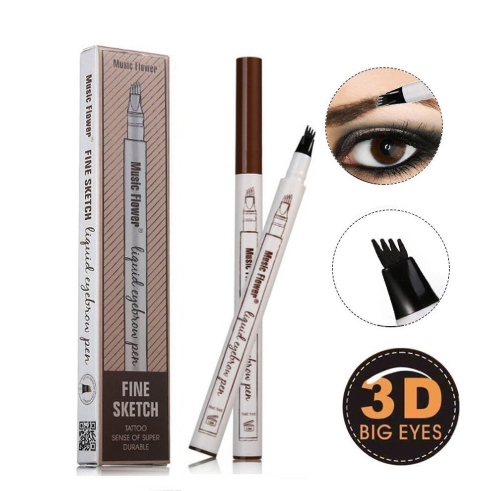 Brown Waterproof 4Tip Eyebrow Tattoo Pen Longlasting Smudgeproof Brow Pencil Chestnut