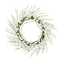 Witte Forsythia Deurkrans, 40 cm lange krans van wijnranken in landelijke stijl met bloesemclusters voor voordeur, muur, feestdagen, kerstdecoratie
