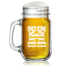 Tarro de cristal Mason de 16 oz con monograma de la bandera estadounidense (H)