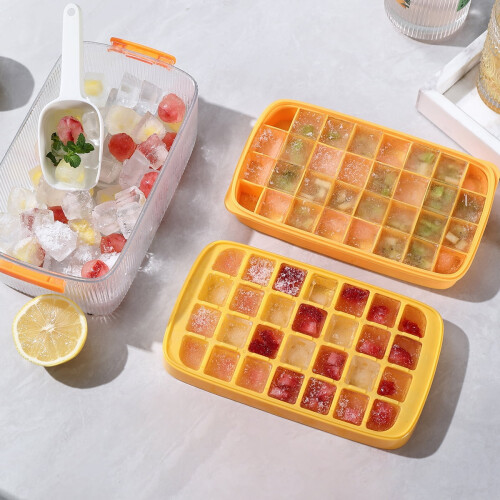 Forma de gelo Grusce, 28x1,1 polegadas, molde pequeno para gelo com caixa de armazenamento e pá para bebidas, café e suco – Compatível com 1